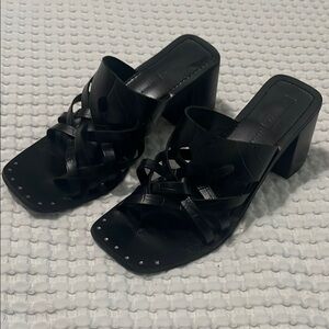 Topshop Black Woven Chunky Sandal with Stud Details
